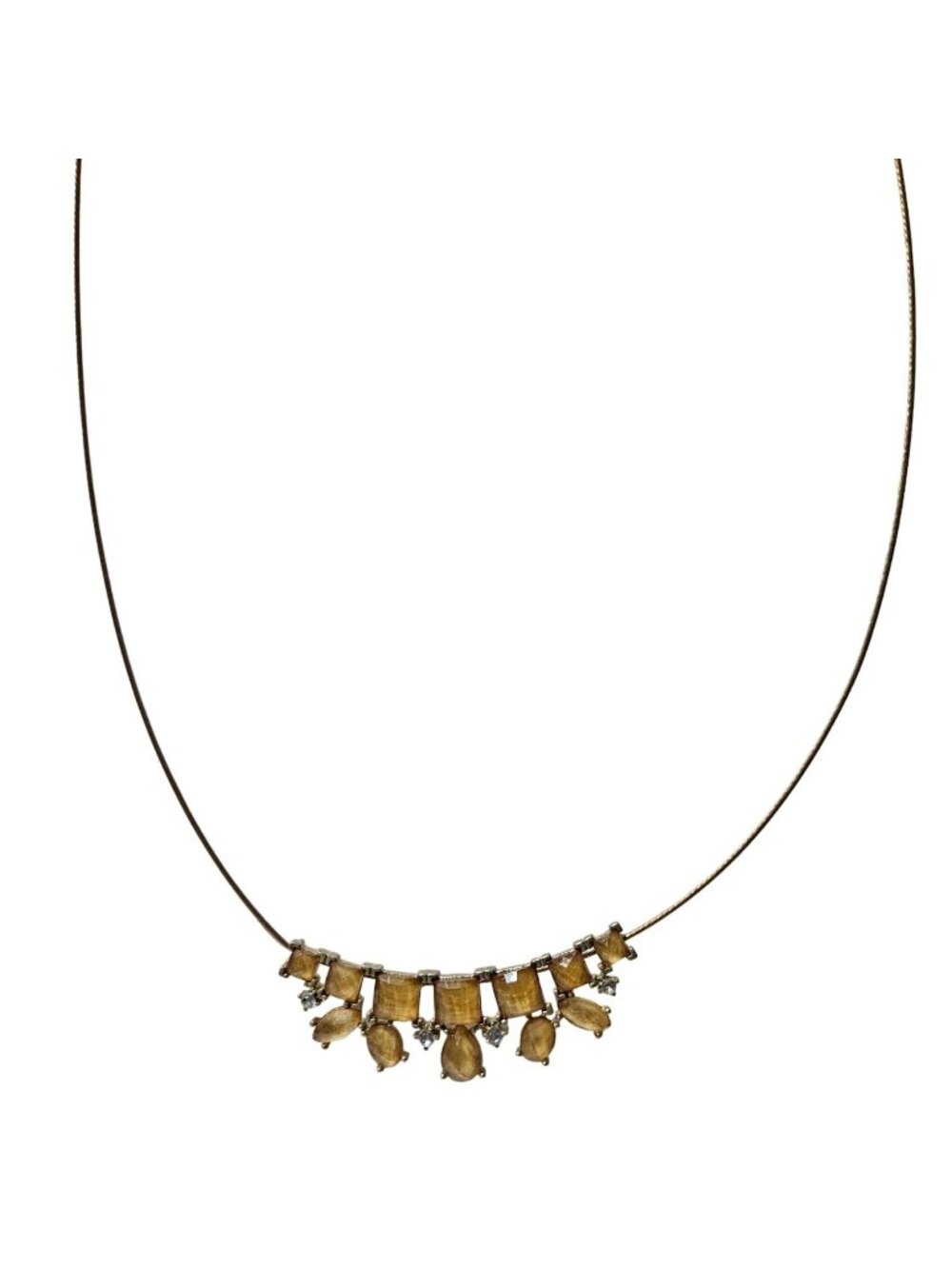 Vintage SAQ Choker Necklace Yellow Rhinestones Retro Fashion Jewelry Women
